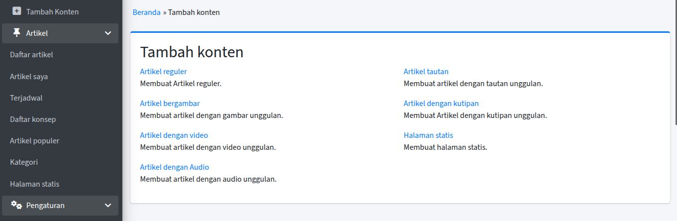 Jenis artikel di HTMLy, tinggal pilih template